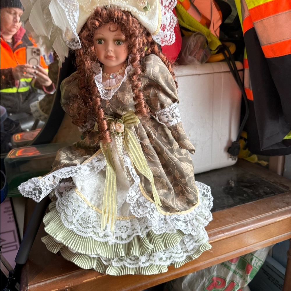 Source Unknown Brown and Cream Doll with Victorian Dress